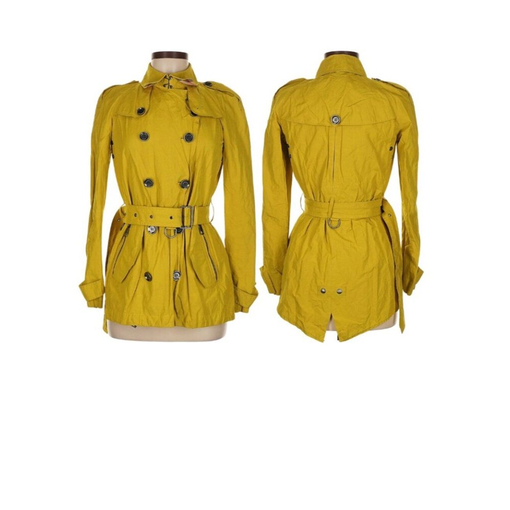 Burberry Womens Yellow Green Trench Coat Jacket. Size 6